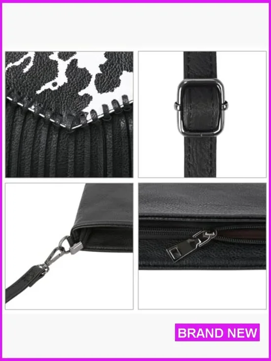 Vintage Boho Hobo Crossbody Bag Faux Leather Fringe Tassel Western Style - Picture 6 of 7